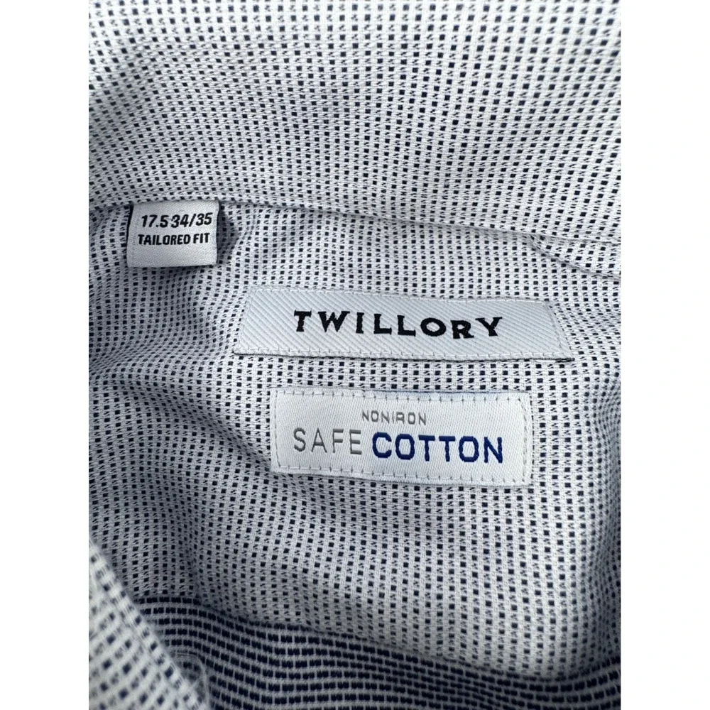 TWILLORY Men's Tailored Fit‎ Long Sleeve Dress Shirt Size 17.5 Grey Micro Dot
